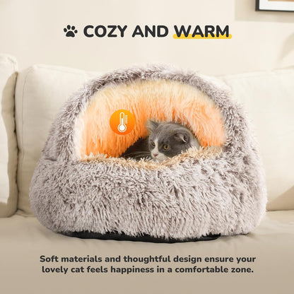 Large Cat Cave Bed Igloo Warm Washable Pet House 53X53Cm Coffee